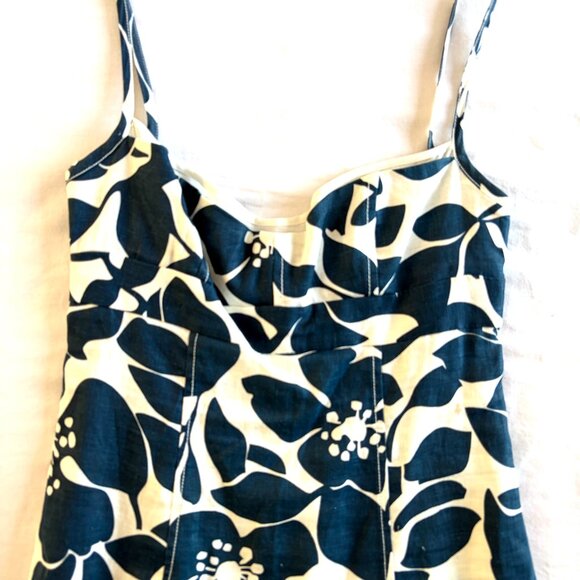 J Crew linen sundress Size 0 blue cream floral A-line empire - Picture 3 of 8